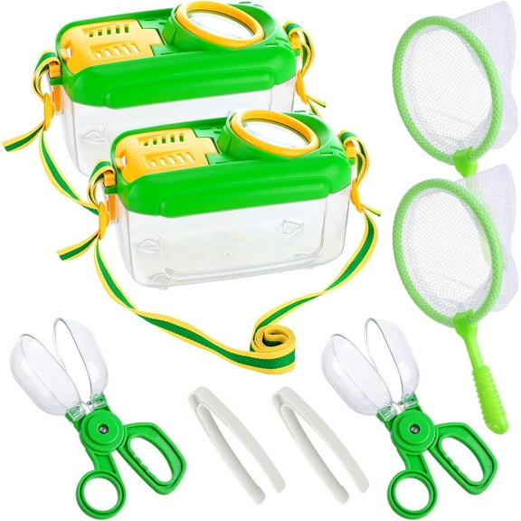 2Sets Bug Catcher for Kids - Sturdy Kids Bug Catching Kit Gifts with Collector Butterfly Net Tweezer, Bugs Habitat Outdoor Explorer Kit for Age 3 4 5 6 7 8, 8Pcs