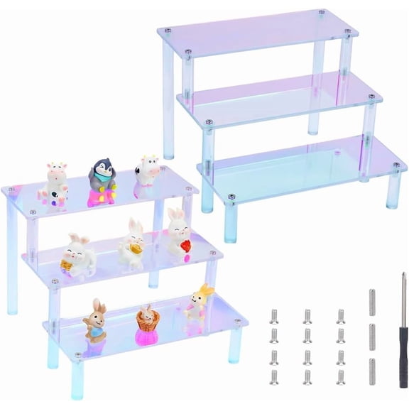 2Sets Colorful 3-Tier Acrylic Riser Display Greeting Card Display Stand Cupcake Food Stand Tiered Collection Display Stand