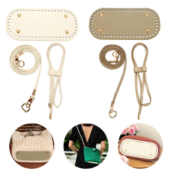2Sets Crochet Bag Making Kit with PU Leather Oval Bag Bottom, Adjustable Shoulder Strap and Drawstring Handle, DIY Weaving Bag Accessories for Handbags Backpacks Wallets