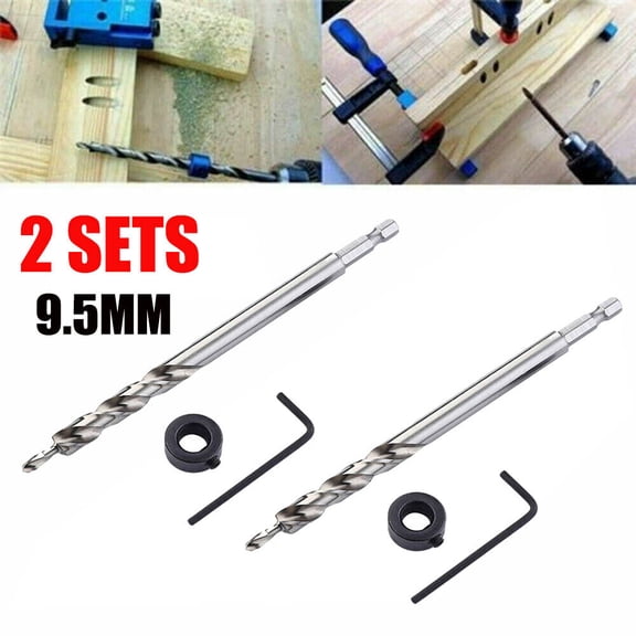 2Sets For Pocket Hole Drill Jig Guide Kit 3/8inch 9.5mm Hex Twist Step Drill Bit