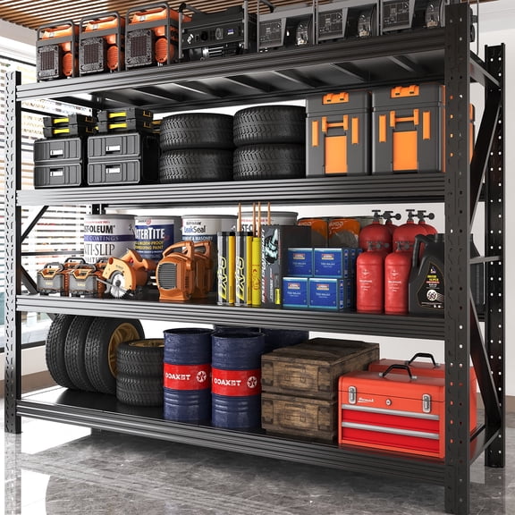 2Sets Garage Shelving Units,71" Wide Heavy Duty 4-Tier Metal Storage Shelf with Adjustable Shelves,4000lb Capacity Industrial Shelving for Garage Organization,Basement Storage,WorkshopWarehouse