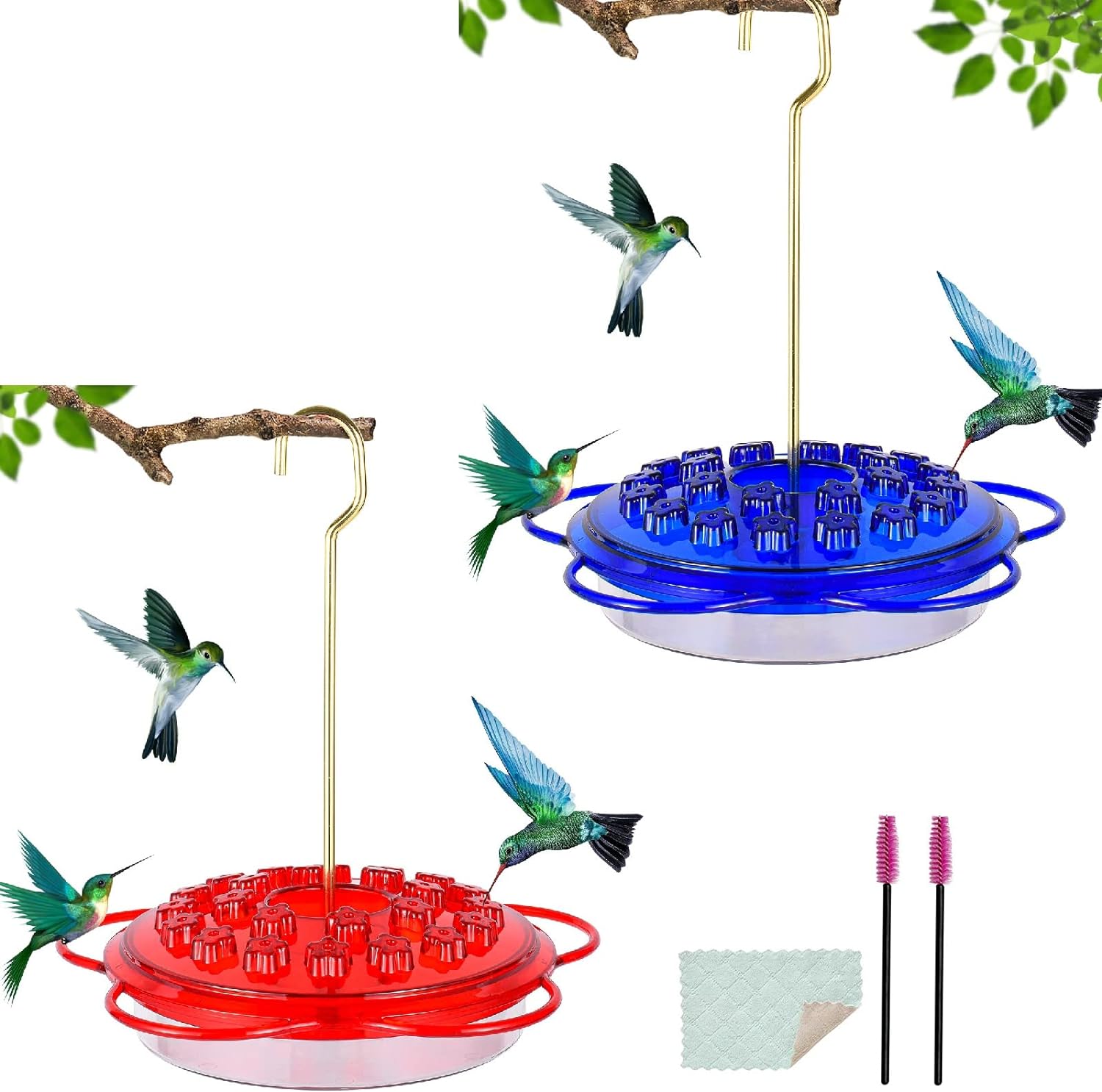 2Sets Hanging Hummingbird Feeders For Outdoor,LeakProof,Garden Saucer