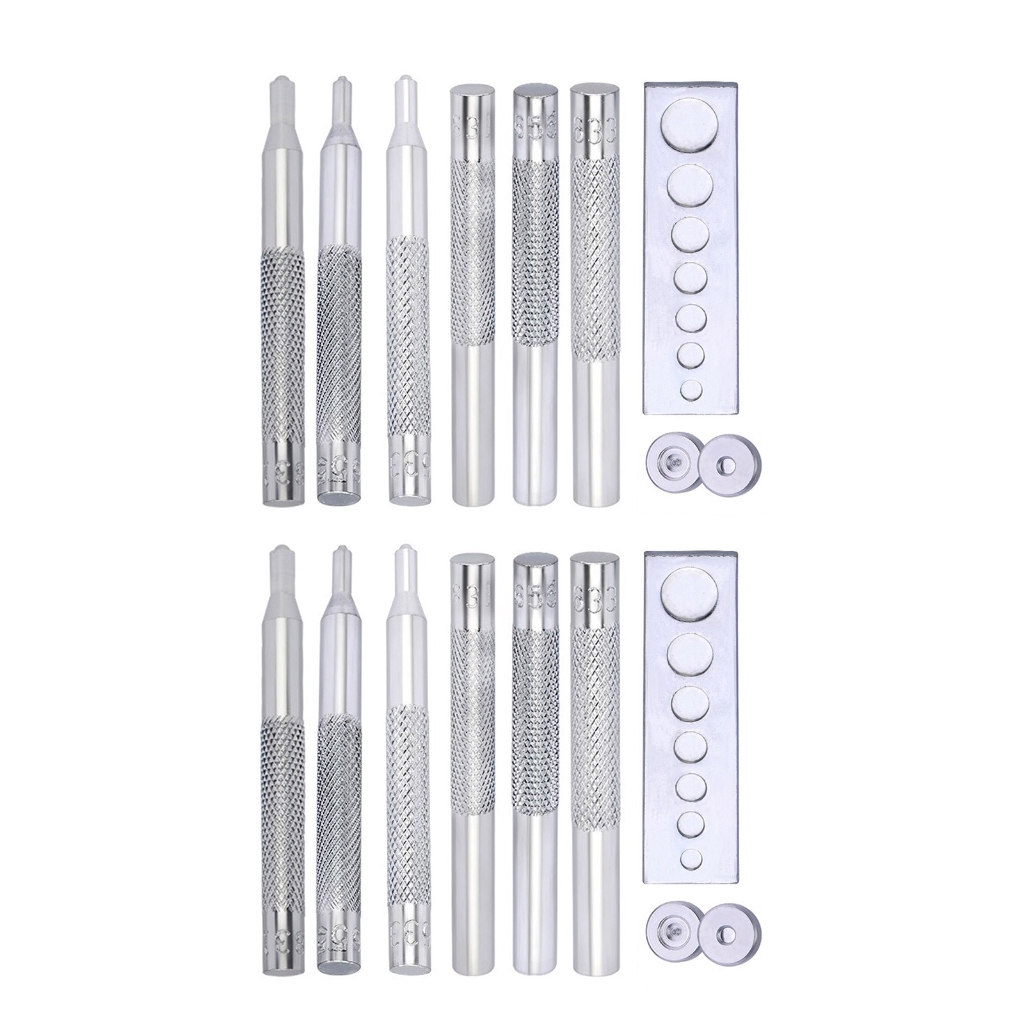 2Sets Press Studs Button Fastener Fixing Tool with Punching Tool, Installing Tool and Base for Leather Belt, Jackets