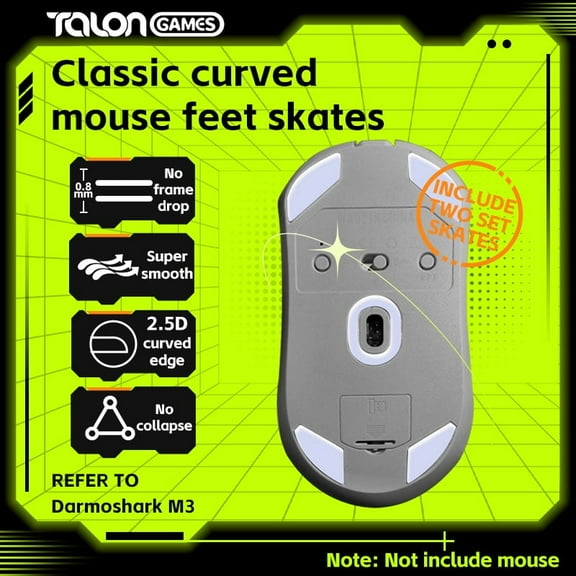 2Sets TALONGAMES Rounded Curved Edges Mouse Feet Skates For Darmoshark M3 Gaming Mouse, Gray