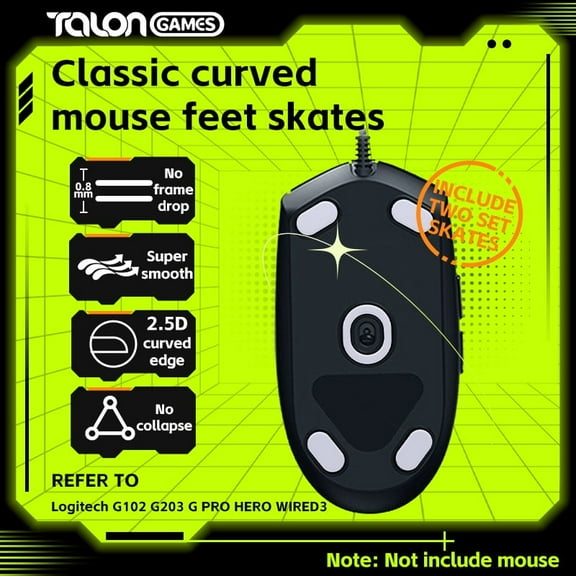 2Sets TALONGAMES Rounded Curved Edges Mouse Feet Skates For Logitech G102/ Gpro Wired Gaming Mouse, Gray