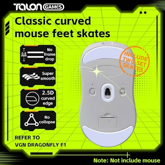 2Sets TALONGAMES Rounded Curved Edges Mouse Feet Skates For VGA Dragonfly F1/ F1 Pro Gaming Mouse, Gray