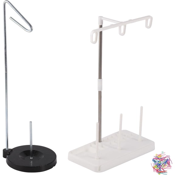 2Sets Universal Cone and Spool Stand Thread Holder with Sturdy Metal Base with 1 Set Plastic Sewing Thread Bobbin Holder Clips for Embroidery for DIY