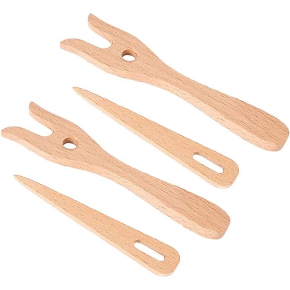 2Sets Wood Cord Making Fork Knitting Fork with Eye Needle Portable Braided Knitting Fork for Practice Crafting Supplies