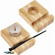2Sets Wood Ink Bottle Holder Desktop Pen Holder With 8ml Bottle Container for Ink Liquid Storage Painting and Calligraphy Enthusiasts Slot 0.5inch