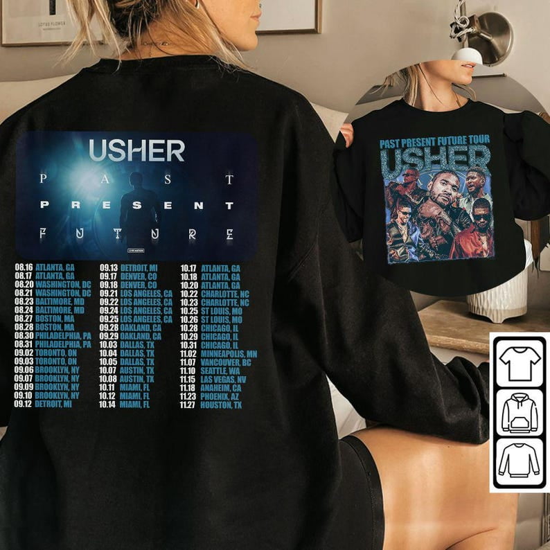 2Side Usher Past Present Future Tour 2024 Shirt, Usher 2024 Concert