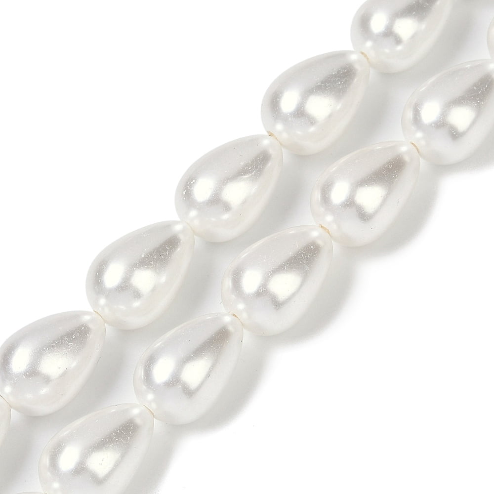 2Strand Electroplate Shell Pearl Beads Strands Drop White 18x12mm Hole: 1mm about 23pcs/strand 15.7 inch(40cm)