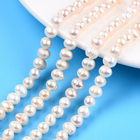 2Strand Grade AB Natural Cultured Freshwater Pearl Beads Strands Potato Seashell Color 6.5~7.5x5~6mm Hole: 0.8mm 54~55pcs/strand 13.39 inch(34cm)