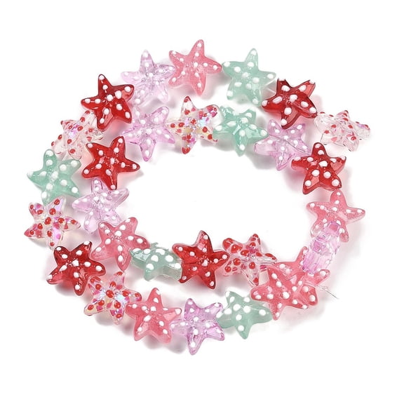 2Strand Handmade Lampwork Beads Strands Star with Polka Dot Pattern Mixed Color 13~14.5x15~15.5x6.5~7mm Hole: 1.2mm 29~30pcs/strand 35.6~37.5cm