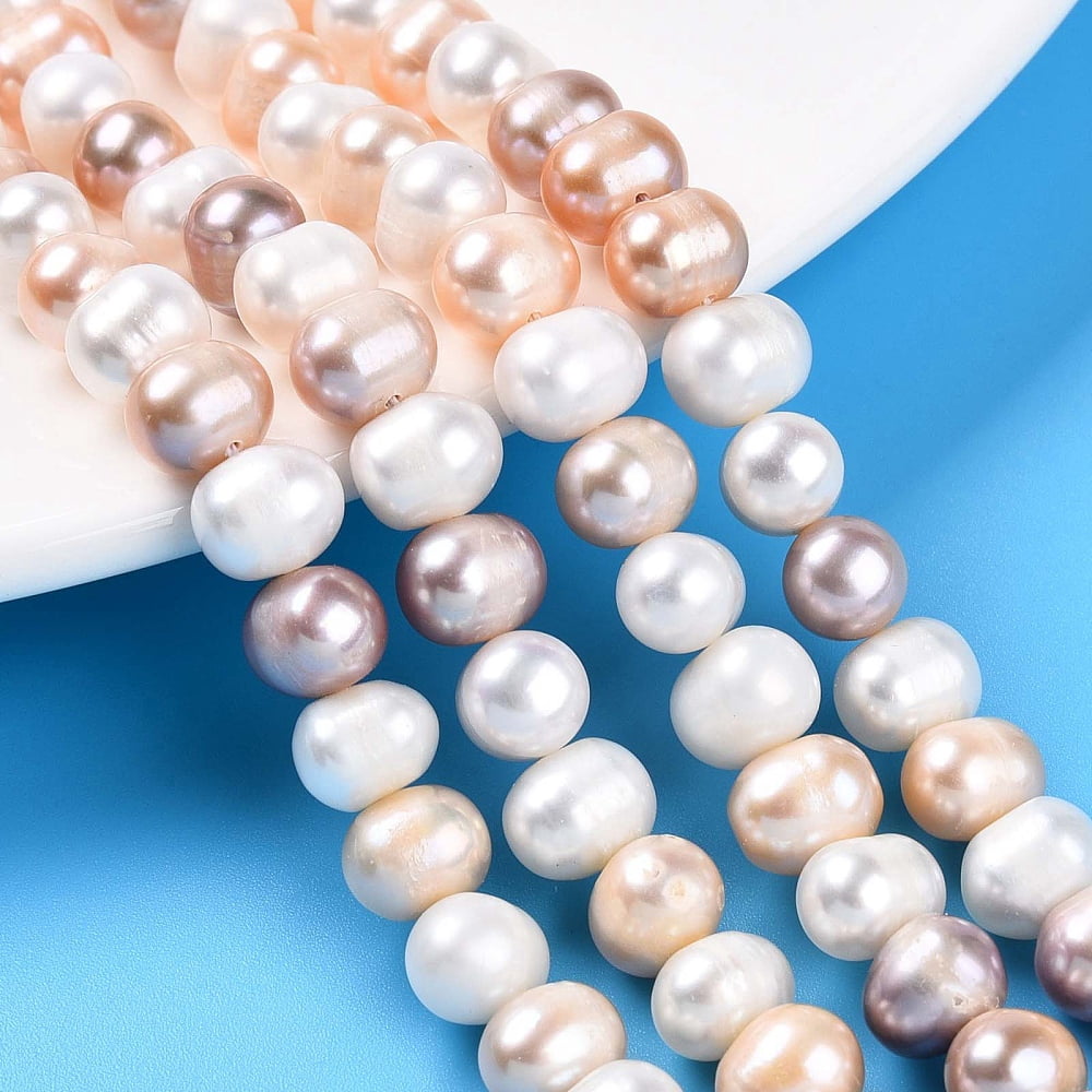 2Strand Natural Cultured Freshwater Pearl Beads Strands Grooved Potato Mixed Color 6~7.5x7~9mm Hole: 0.6mm about 51~52pcs/strand 13.98~14.17 inch(35.5~36cm)