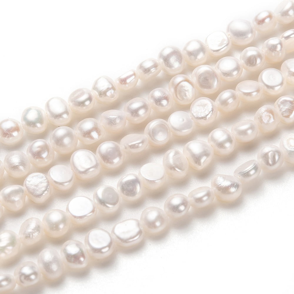 2Strand Natural Cultured Freshwater Pearl Beads Strands Two Sides Polished White 4~5x5~6mm Hole: 0.7mm about 70pcs/strand 13.78 inch(35cm)