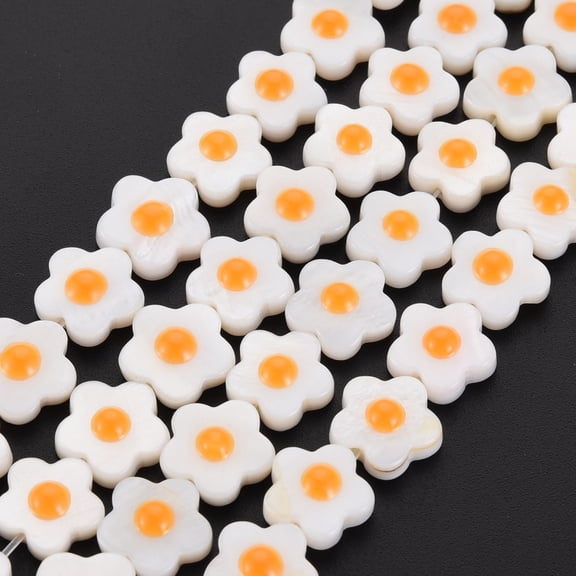 2Strand Natural Freshwater Shell Beads Strands with Enamel Flower Orange 10~11x10~11x4mm Hole: 1mm about 40pcs/strand