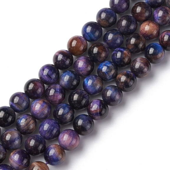 2Strand Natural Galaxy Tiger Eye Beads Strands Round Dyed & Heated Midnight Blue 6.5mm Hole: 0.9mm 59~61pcs/strand 14.55''~15.5''(37~38cm)