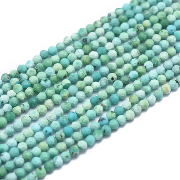2Strand Natural HuBei Strands Faceted Round Turquoise Beads 2mm Hole: 0.5mm 169pcs/strand 15.7 inch(40cm)