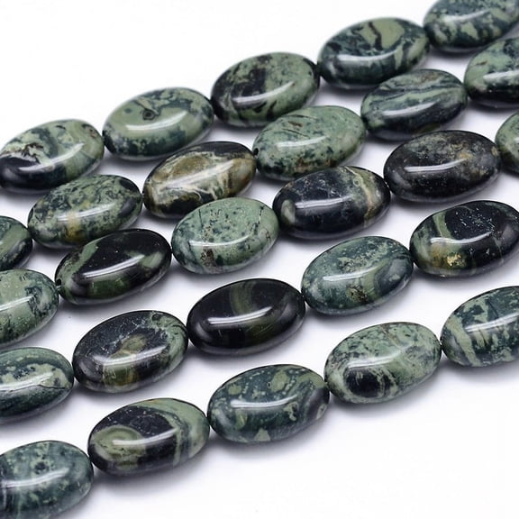 2Strand Natural Kambaba Jasper Beads Strands Flat Oval 14x10x6mm Hole: 1mm 29pcs/strand 15.7 inch