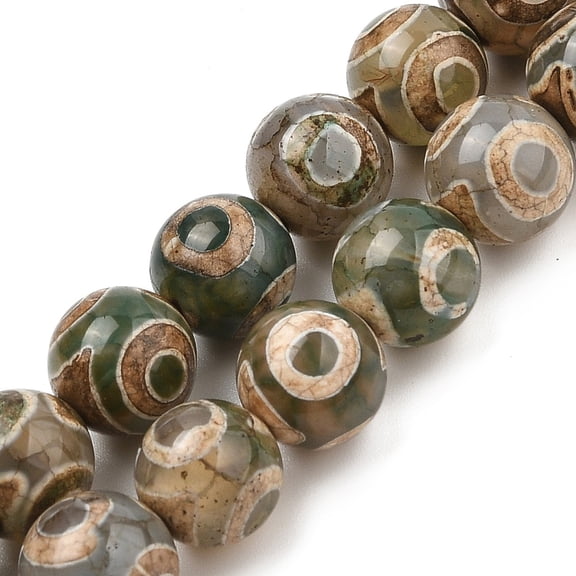 2Strand Natural Tibetan 3-Eye dZi Agate Beads Strands Round Dyed & Heated Dark Olive Green 10~10.5mm Hole: 1.2mm about 35pcs/strand 13.70''(34.8cm)