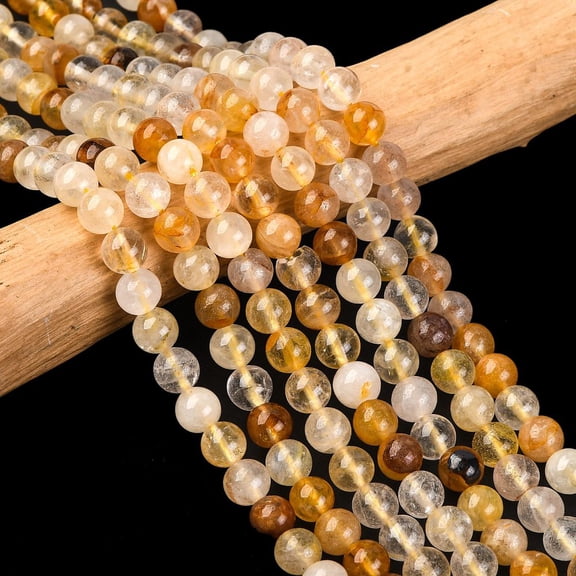 2Strand Natural Yellow Hematoid Quartz Round Beads Strands Ferruginous Quartz 6mm Hole: 1mm about 63pcs/strand 15 inchDIY