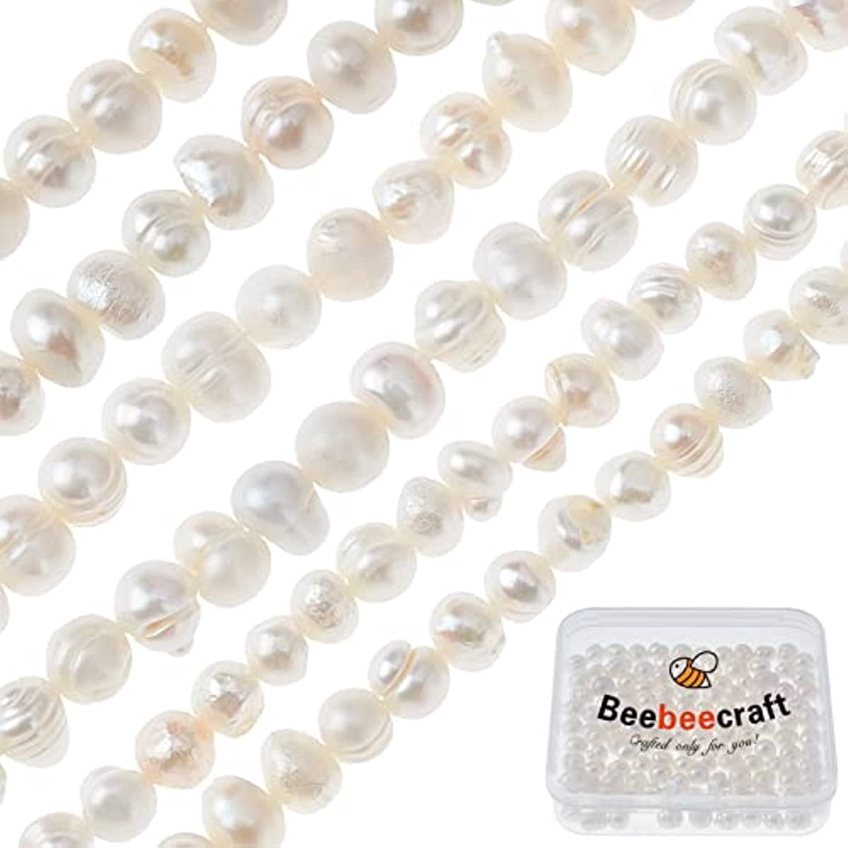 2Strands Freshwater Pearl Creamy White Natural Genuine Cultured Nearly Round Pearl Beads 5-6mm for DIY Crafts Jewelry Making