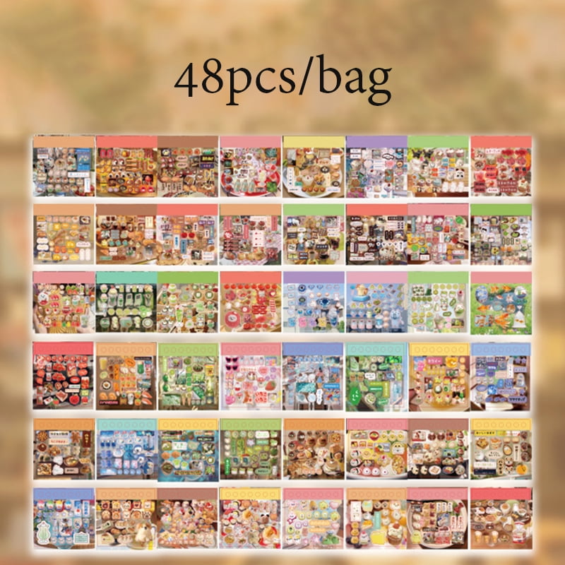 2Style 48Pcs/bag Flash Sand Cut Film Sticker Book Creative DIY Handbook Material Decoration Phone Case Journal Scrapbook Calenda