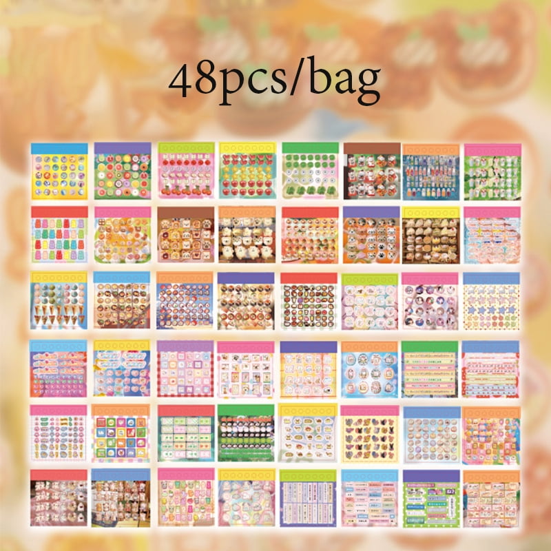 2Style 48Pcs/bag Flash Sand Cut Film Sticker Book Creative DIY Handbook Material Decoration Phone Case Journal Scrapbook Calenda