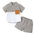 thumbnail image 1 of 2T 3T 2T Boys Outfits Boys Size 5 Clothes Toddler Boys Clothing Sets Short Sleeve Cotton Linen Button Down Tee and Shorts Grey, 1 of 9