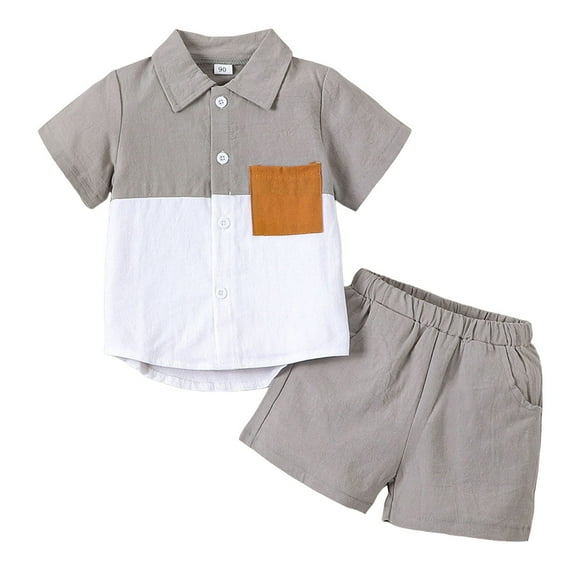 2T 3T 2T Boys Outfits Boys Size 5 Clothes Toddler Boys Clothing Sets Short Sleeve Cotton Linen Button Down Tee and Shorts Grey