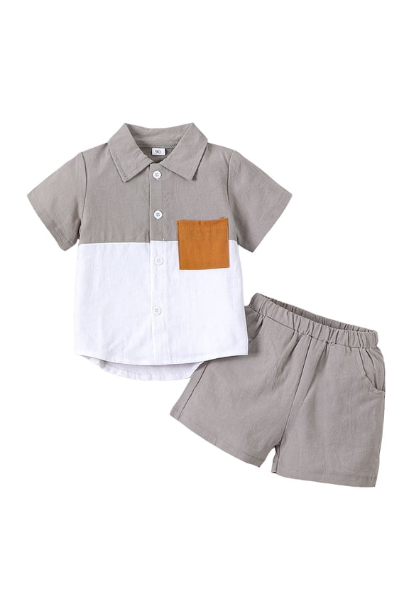 2T 3T 2T Boys Outfits Boys Size 5 Clothes Toddler Boys Clothing Sets Short Sleeve Cotton Linen Button Down Tee and Shorts Grey