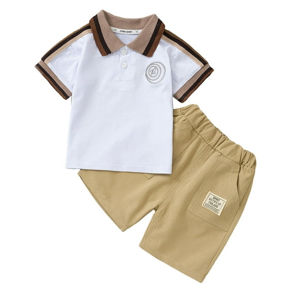 2T 3T 12 Month Boy Outfits Boys Shorts Size 6 Kids Toddler Boy Clothes Casual Short Sleeve Polo Shirt   Khaki 2Pcs Shorts Summer Clothing Set White