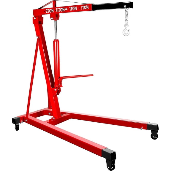 2T/4000lbs Cherry Picker Engine Hoist with Lever, Heavy Duty Folding Cherry Picker Engine Lift with Telescoping Boom&4 Lockable Wheels, Alloy Steel Shop Crane, Portable Car Lift for Garages&Factories