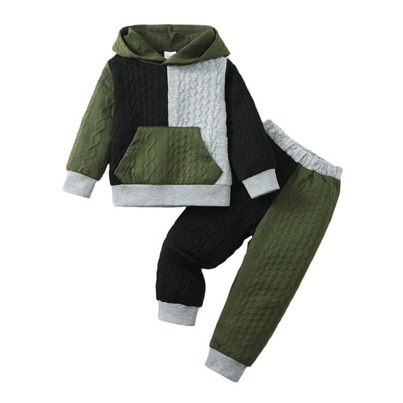 2T Baby Boys Clothes 3T Boys 2PCS Hoodie Outfits Set Color-blocked Toddler Boys Long Sleeve Hoodie Top Pants Set Green