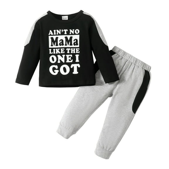 2T Baby Boys Clothes 3T Boys 2PCS Outfits Set Letter Print Crew Neck Toddler Boys Long Sleeve Top Pants Set Black
