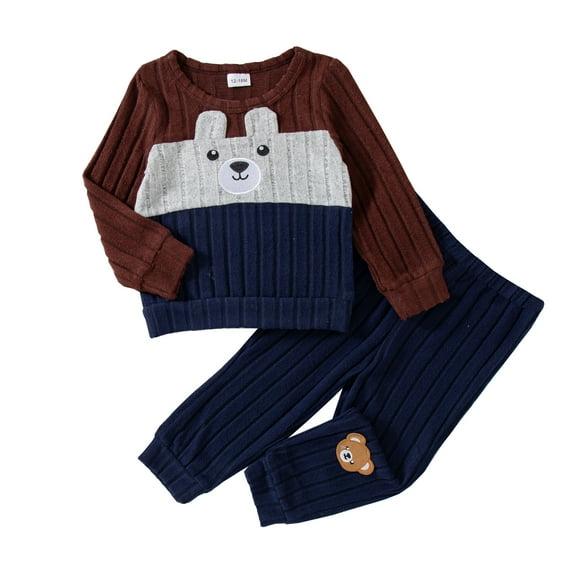 2T Baby Boys Clothes 3T Boys Fall Winter Pant Set Toddler Boys Long Sleeve Round Neckline Top Pants 2PCS Outfits Set Blue