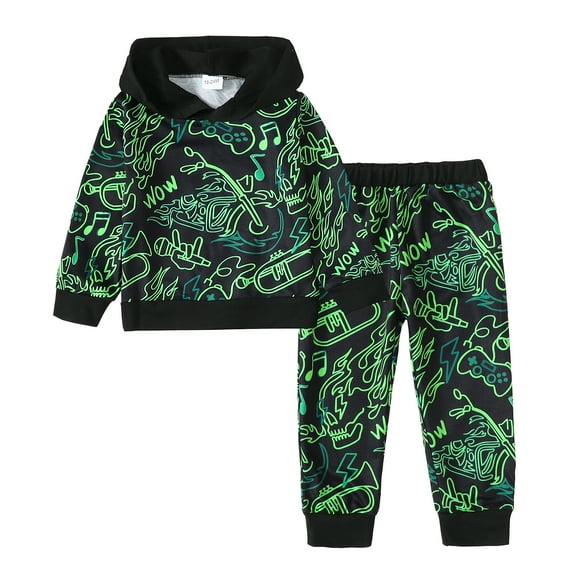 2T Baby Boys Clothes 3T Boys Pant Set Toddler Boys Long Sleeve Hooded Top Pants 2PCS Outfits Set Green