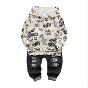 SAEABY 2T Baby Boys Clothes Baby Boy 2PCS Outfits 2-3T Boys Letter Print Long Sleeve Hooded Top Jeans Pants Set