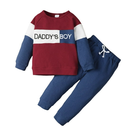 2T Baby Boys Outfit 3T Boys 2PCS Fall Winter Clothing Set Letter Print Round Neck Toddler Boys Long Sleeve Top Pants Set Red