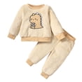 thumbnail image 1 of 2T Baby Boys Outfits 3T Boys Pant Sets Toddler Boys Long Sleeve Dinosaur Print Top Pants 2PCS Fall Winter Clothes Set Apricot, 1 of 6