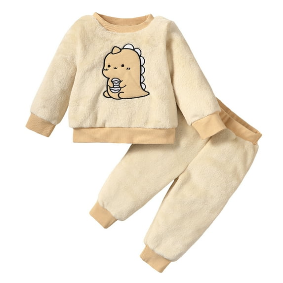 2T Baby Boys Outfits 3T Boys Pant Sets Toddler Boys Long Sleeve Dinosaur Print Top Pants 2PCS Fall Winter Clothes Set Apricot