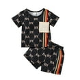 thumbnail image 1 of 2T Baby Boys Summer Clothes 3T Boys 2PCS Outfits Set Letter Print Round Neck Toddler Boys Short Sleeve Top Shorts Set Black, 1 of 8