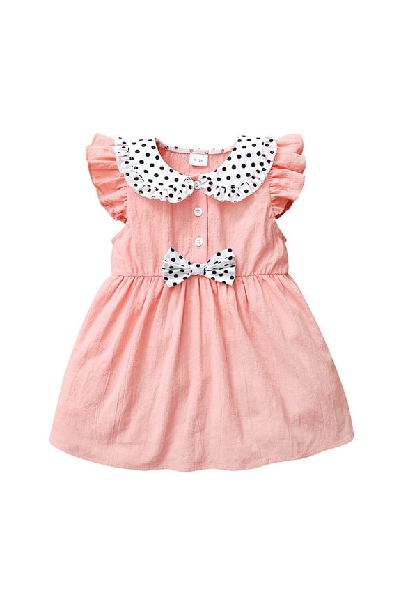 2T Baby Girl Clothes 3T Toddler Baby Girls Summer Dress Ruffle Sleeve Dots Collar Dress Sleeveless Dress Pink