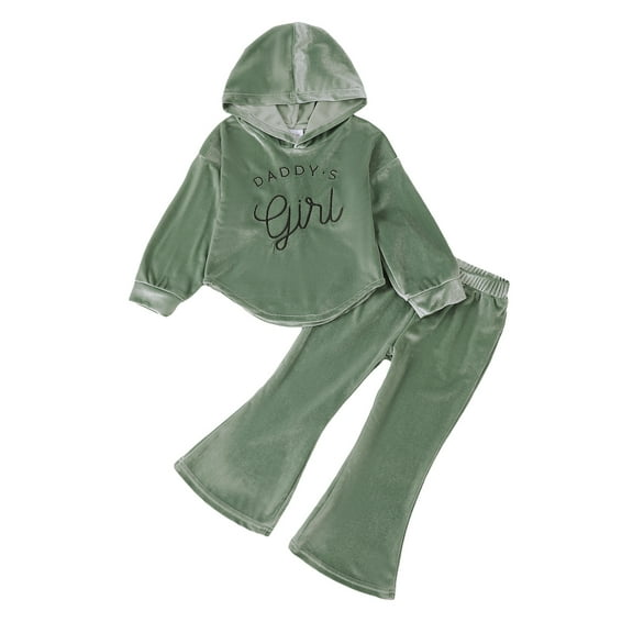 2T Baby Girls Clothes 3T Girls 2PCS Fall Winter Hoodie Outfits Set Letter Print Solid Color Toddler Girls Long Sleeve Top Pants Set Green