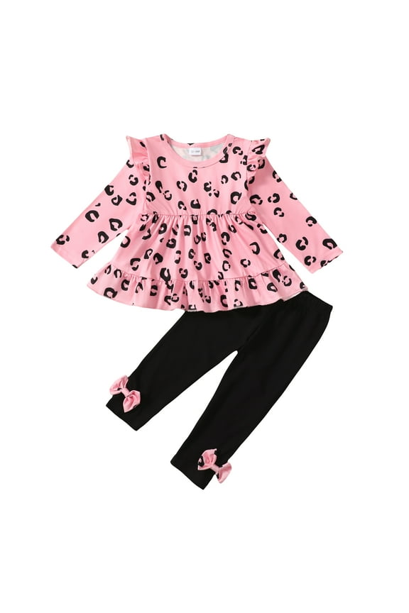 2T Baby Girls Clothes 3T Girls 2PCS Fall Winter Outfits Set Toddler Girls Long Sleeve Top Pants Set Pink