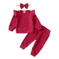 thumbnail image 1 of 2T Baby Girls Clothes 3T Girls 3PCS Fall Winter Outfits Set Solid Color Round Neck Toddler Girls Long Sleeve Top Pants Set with Headband Red, 1 of 10