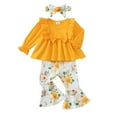 thumbnail image 1 of 2T Baby Girls Clothes 3T Girls 3PCS Floral Outfits Set Crew Neck Toddler Girls Long Sleeve Top Pants Set with Headband Yellow, 1 of 9
