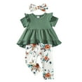 thumbnail image 1 of 2T Baby Girls Clothes 3T Girls 3PCS Outfits Set Toddler Girls Short Sleeve Irregular Top Floral Pants Set with Headband Green, 1 of 8