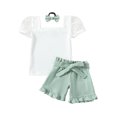 thumbnail image 1 of 2T Baby Girls Clothes 3T Girls 3PCS Summer Outfits Set Toddler Girls Short Sleeve Top Shorts Set with Headband White, 1 of 8