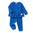 thumbnail image 1 of 2T Baby Girls Clothes 3T Girls Fall Winter Outfits Set Solid Color Toddler Girl Long Sleeve Sweatshirt Top Pants Set Blue, 1 of 5